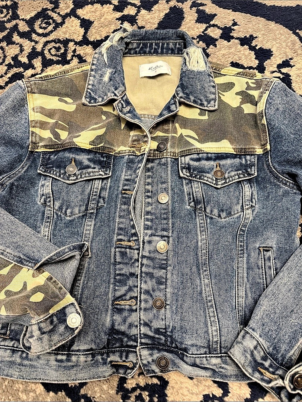 KanCan Blue & Green Camo Panel Jean Jacket